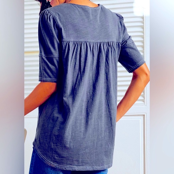 Navy Blue Puff-Sleeve A-Line Tunic - Picture 2 of 8